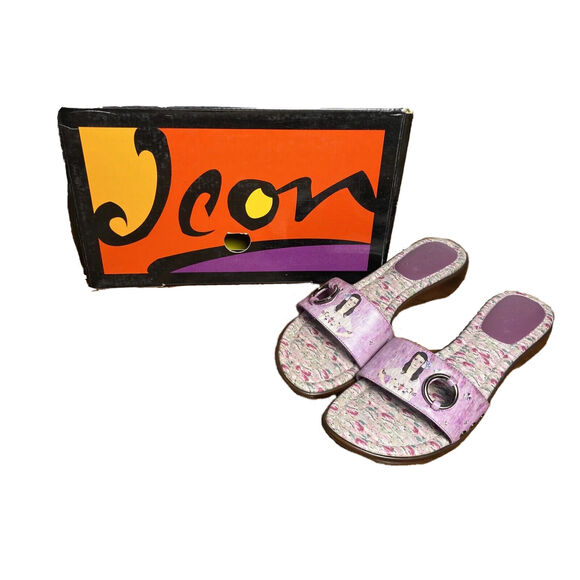 Icon Shoes - Icon Klimt Wearable Art Violet Mid Wedge Open Slide Sz 6.5